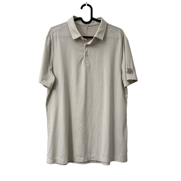 Lululemon Ivory Striped Embroidered Logo Short Sleeve Golf Polo Shirt Mens Sz M - Picture 1 of 5